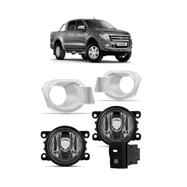 Farol de Milha Ranger 2012 a 2015 Moldura Cromada e Botão Modelo Original Jogo 