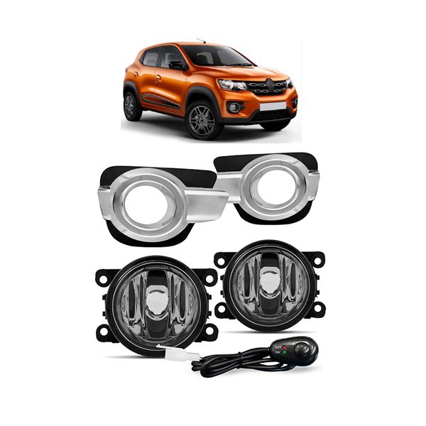 Farol de Milha Kwid 2017 Em Diante Moldura Cromada e Botão Modelo Universal Jogo 