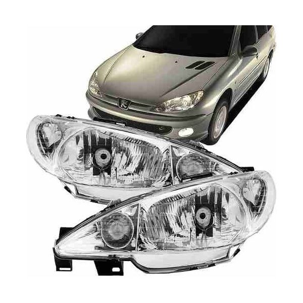 Farol Peugeot 206 Lente Lisa Foco Simples 