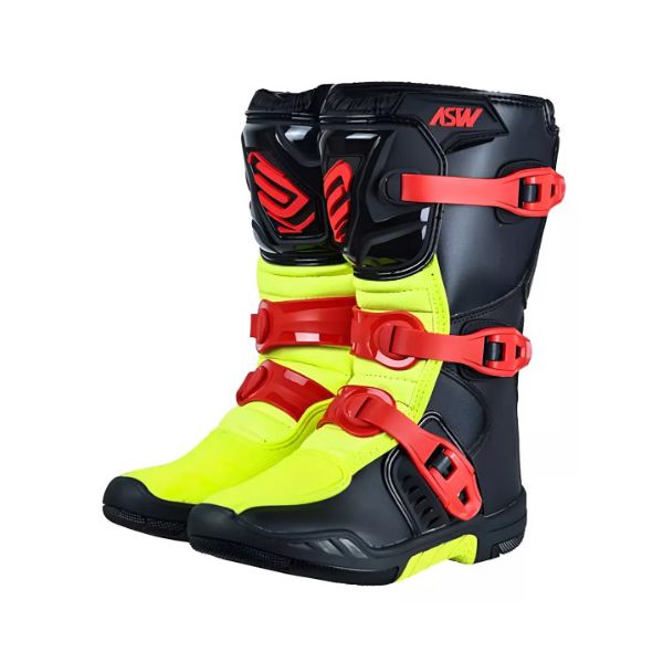 Bota Asw Infantil Kids Trilha Motocross Off Road Preto Flúor