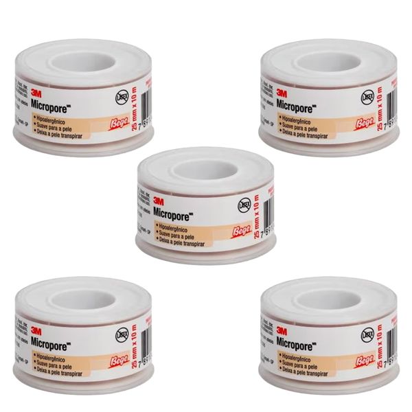 Kit 5 Fitas Micropore 1533 3M 2,5cm x10m Bege