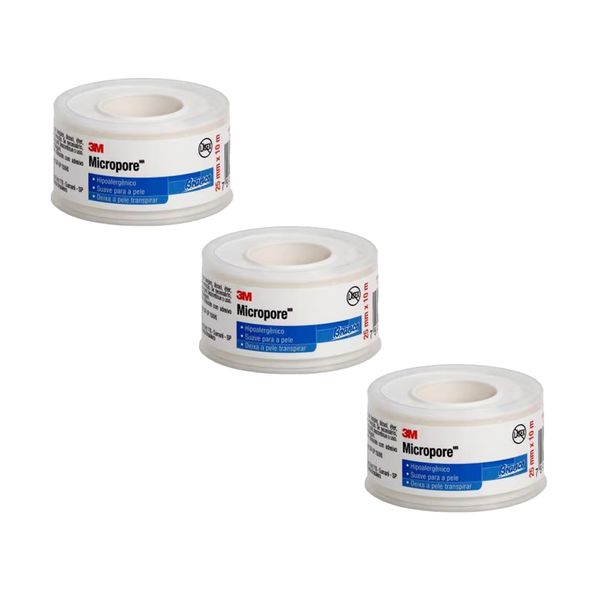 Kit 3 Fitas Micropore 1530 3M 2,5cm x10m Branco