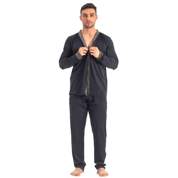 Pijama Homewear H.A. longo preto/verde c/ botão
