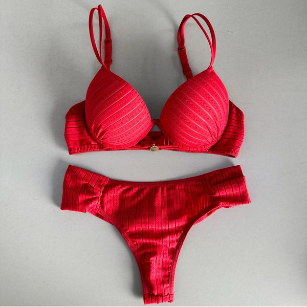 Conjunto lingerie Cecile Vermelho Plissado 