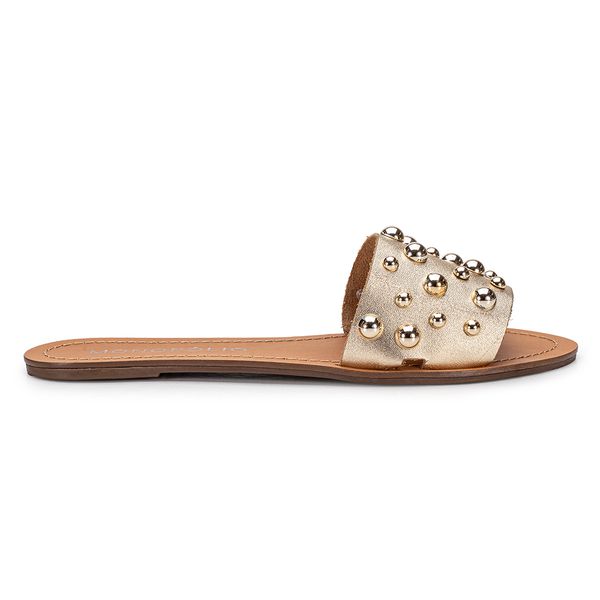 Rasteira Flat Monopólio Júlia Couro Dourado
