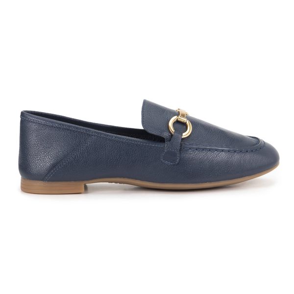 Mocassim Em Couro Emily Azul Marinho