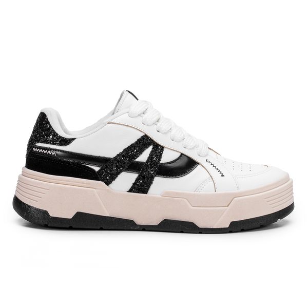 Tênis Monopólio Soul Branco Glitter Preto