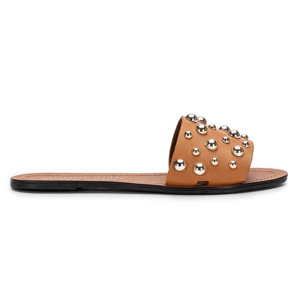 Rasteira Flat Monopólio Júlia Couro Caramelo