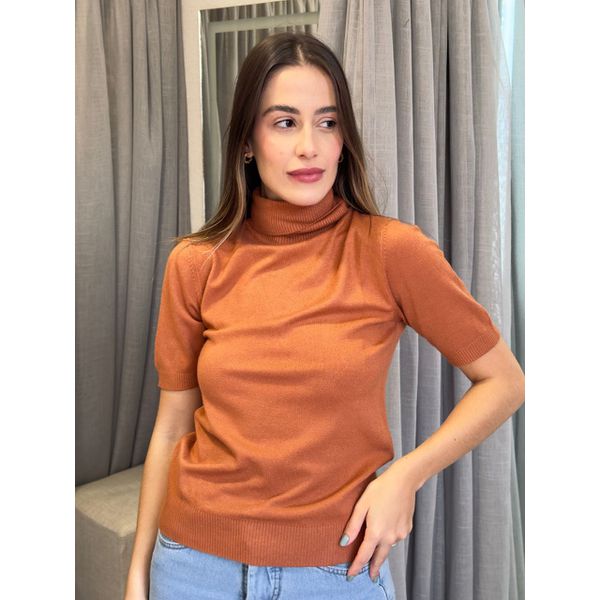 Blusa Lisa em Tricot Modal Gola Alta Terra Cota