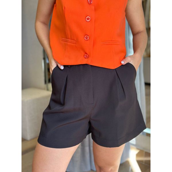 Short Alfaiataria Com Detalhe Drapeado Preto