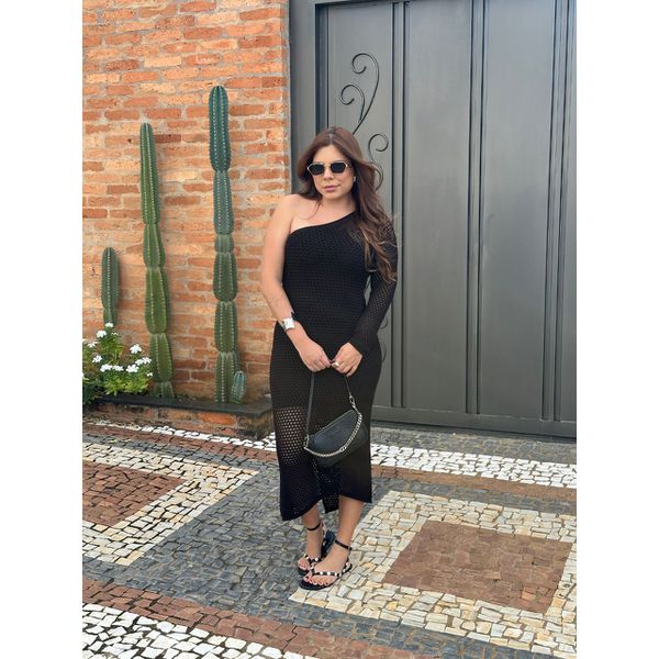 Vestido Hari Tricot Modal Nula Manga Preto