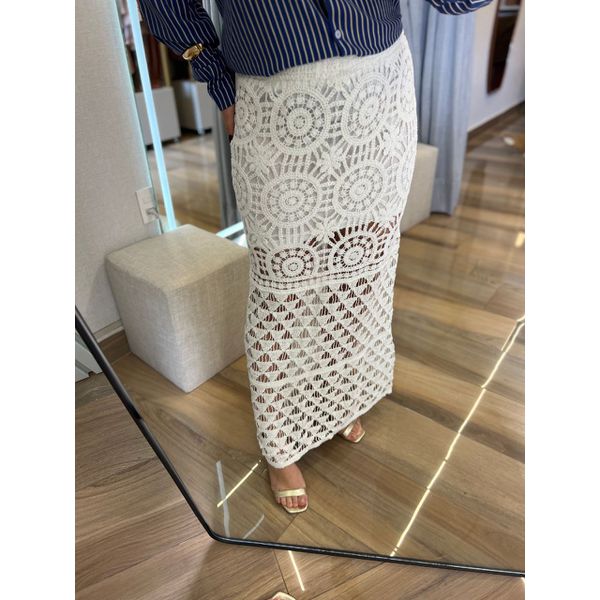 Saia Midi Croche Branca