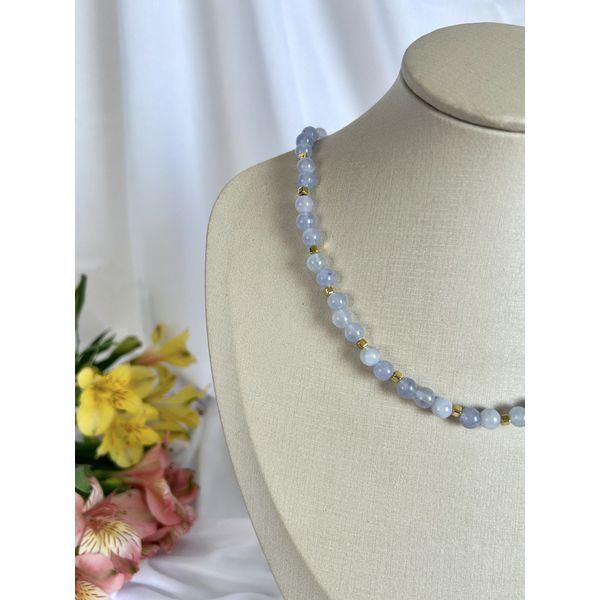 Colar Encanto Azul Pedra Natural 