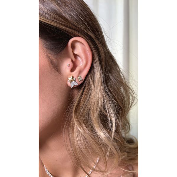 Brinco Estrela Dupla Cravejado Mix Banhado a Ouro