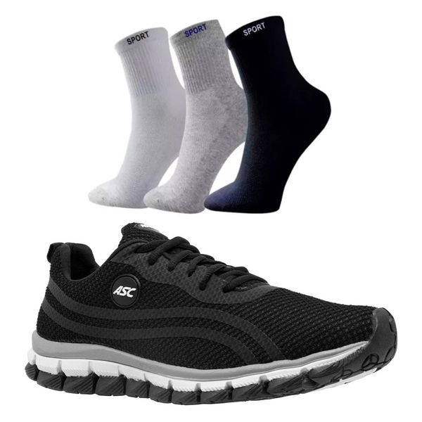 Kit Tênis Asc Lege 21 para Treino, Academia e Esportes + 03 Pares de Meias Cano Alto