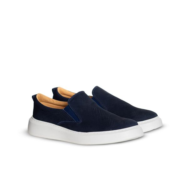 SlipOn Masculino Couro Nobuck Azul Marinho - Urbana Man | Sapatos Masculinos 
