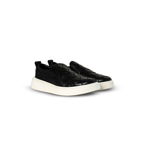 Iate Slip On Masculino em Couro Preto Sola Branca - Urbana Man | Sapatos Masculinos 