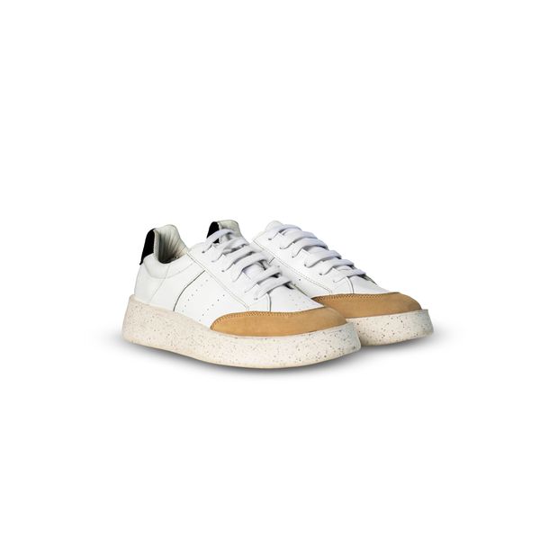 Sapatênis Masculino em Couro Branco Detalhe Areia e Preto - Urbana Man | Sapatos Masculinos 