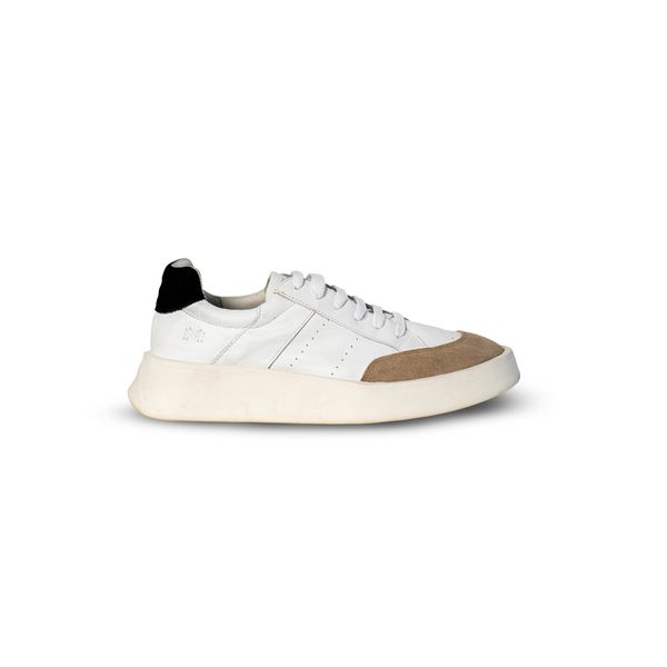 Sapatênis Masculino em Couro Branco Detalhe Areia e Preto Sola Branca - Urbana Man | Sapatos Masculinos 