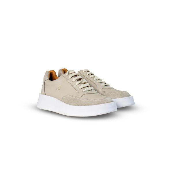 Sapatênis Masculino Latego em Couro Bege - Urbana Man | Sapatos Masculinos 