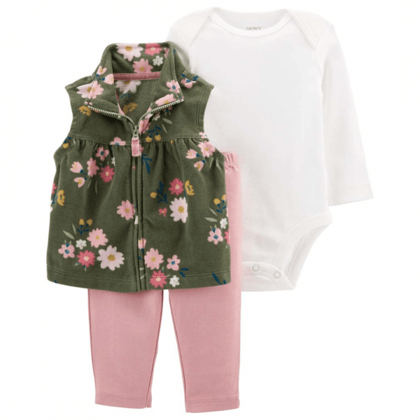 Trio Carter's Body Colete Fleece Floral e Legging