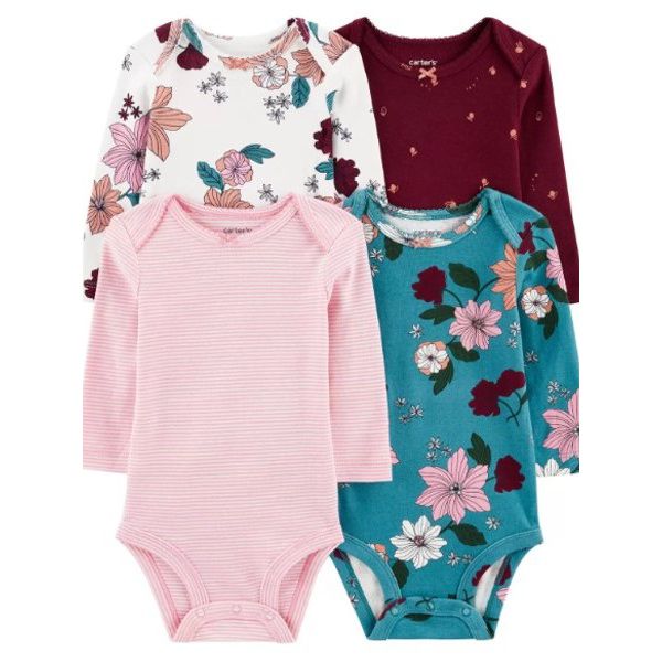  Kit Body Carters Bebê 4 Peças Manga Longa Menina estampado