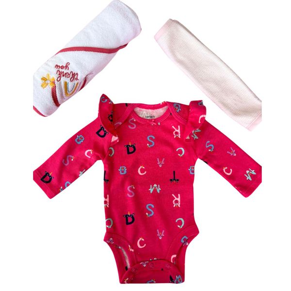 Conjunto Infantil Menina Toalha de boca + Body + Toalha com Capuz