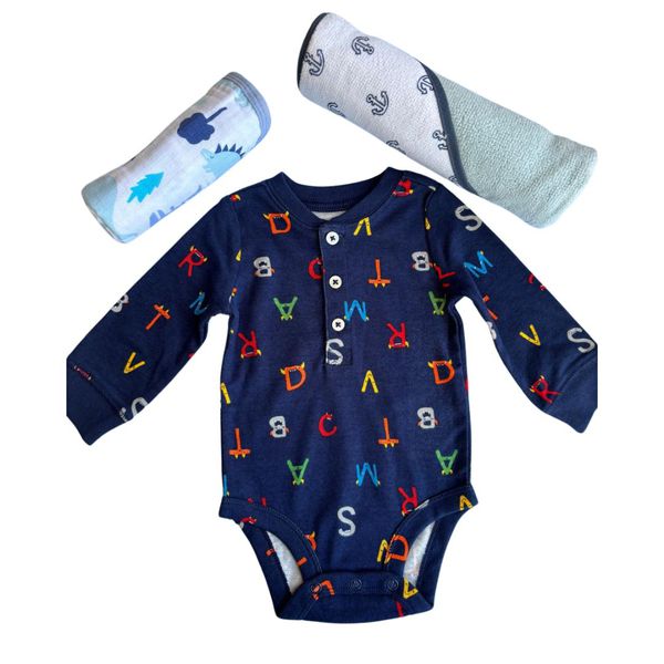 Conjunto Infantil Menino Toalha de boca + Body + Toalha com Capuz