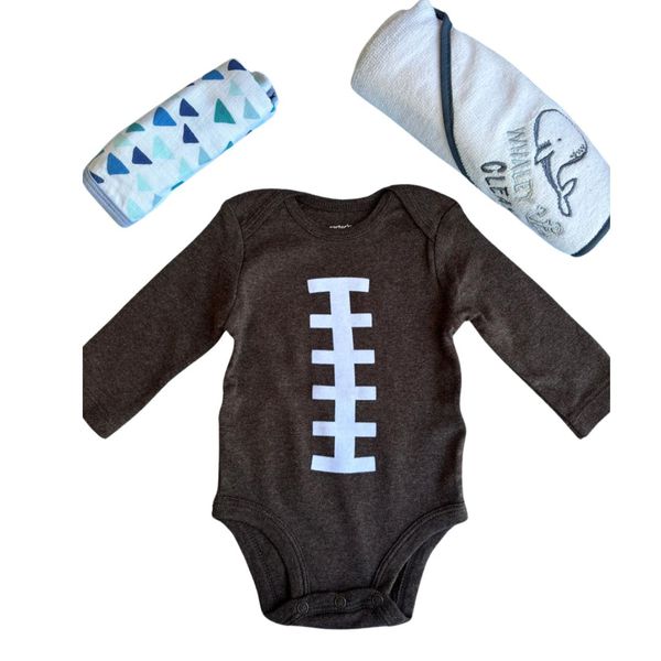 Conjunto Infantil Menino Toalha de boca + Body + Toalha com Capuz