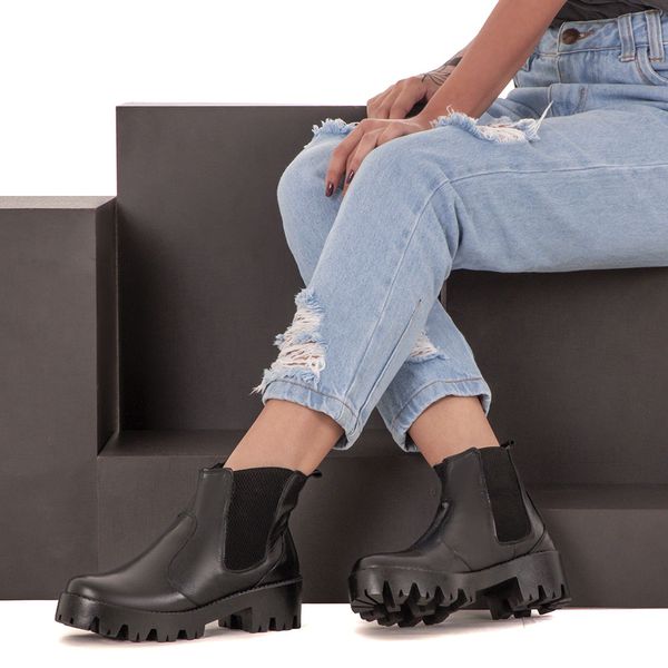 Bota Chelsea Feminina Tratorada Preto Faway Faway Handmade Shoes