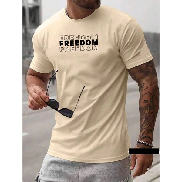 Camiseta Masculina Franshoes Casual 100% Algodão Freedom Creme Manga Curta