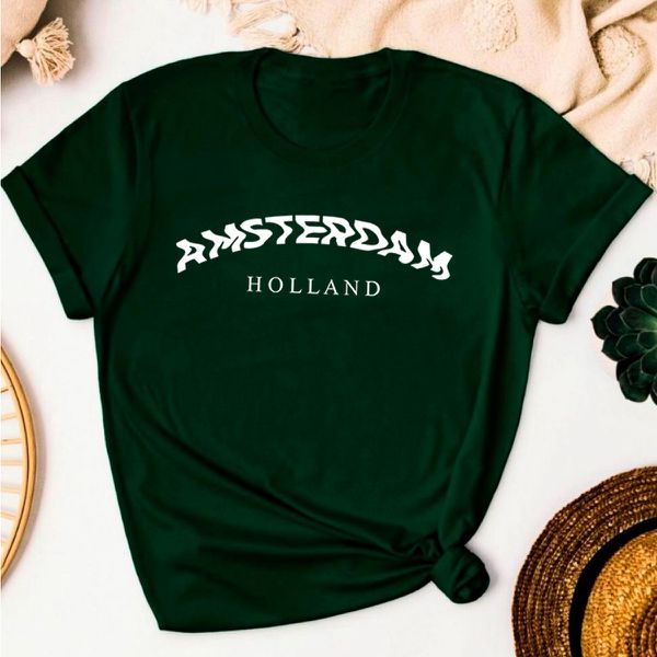 T- Shirt Feminina Franshoes 100% Algodão Camiseta Amsterdam Holland Verde