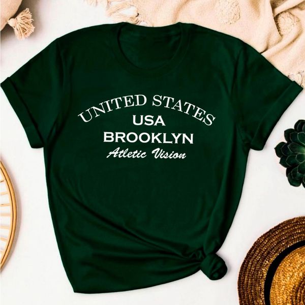 T- Shirt Feminina Franshoes 100% Algodão Camiseta Brooklyn Atletic Vision Verde