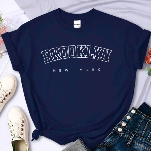 T- Shirt Feminina Franshoes100% Algodão Camiseta Brooklyn NY Azul Bic