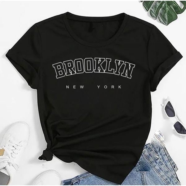 T- Shirt Feminina Franshoes 100% Algodão Camiseta Brooklyn NY Preta