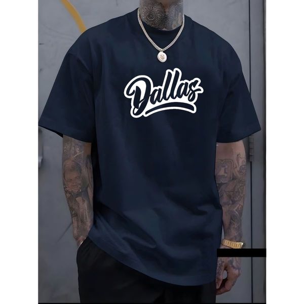 Camiseta Masculina Franshoes Casual 100% Algodão Dallas Azul Marinho Manga Curta 