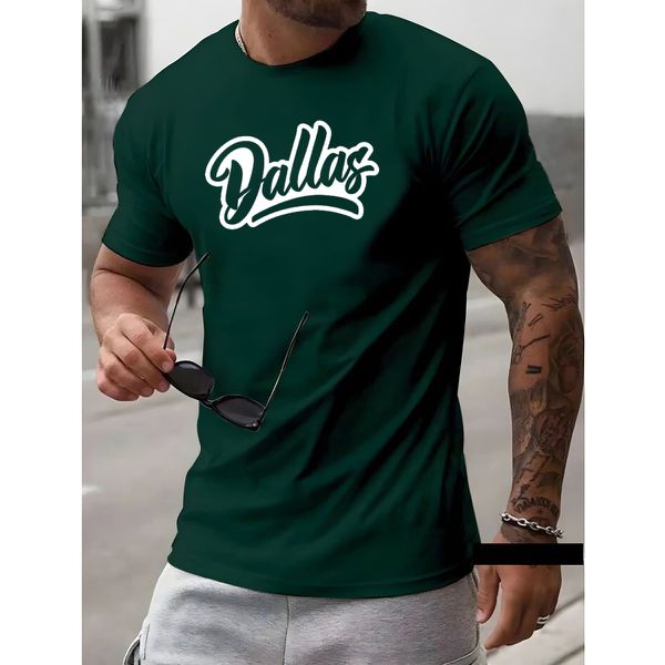 Camiseta Masculina Franshoes Casual 100% Algodão Dallas Verde Manga Curta 