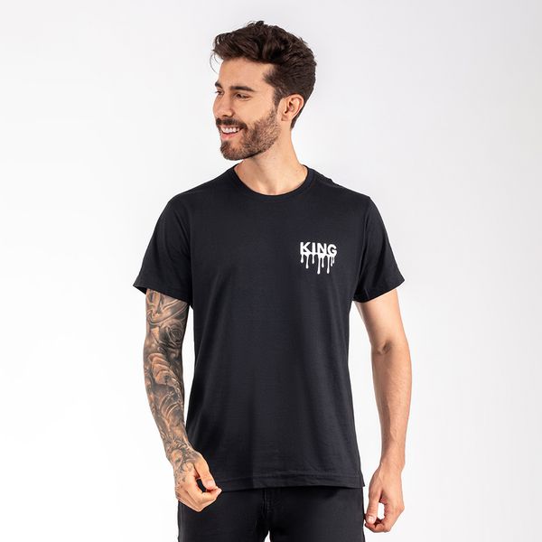 Camiseta Masculina Franshoes Casual 100% Algodão Gota Preta Manga Curta