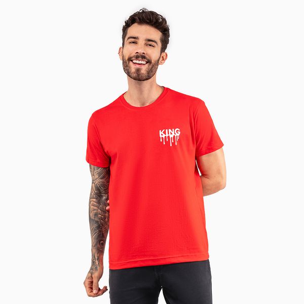 Camiseta Masculina Franshoes Casual 100% Algodão Gota Vermelho Manga Curta