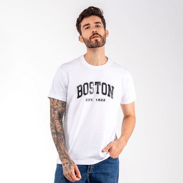 Camiseta Masculina Franshoes Casual 100% Algodão Boston Branca Manga Curta