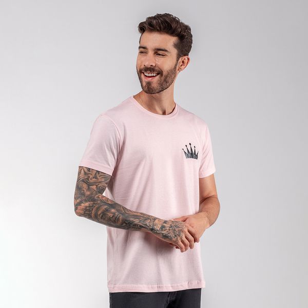 Camiseta Masculina Franshoes Casual 100% Algodão Coroa Rosa Bebê Manga Curta