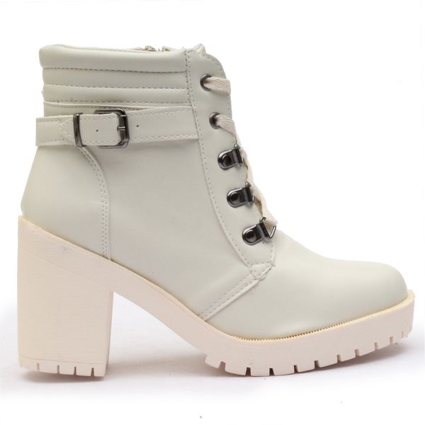 Coturno Franshoes Feminino Valentina Com Fechamento Lateral e Atacador - Off White
