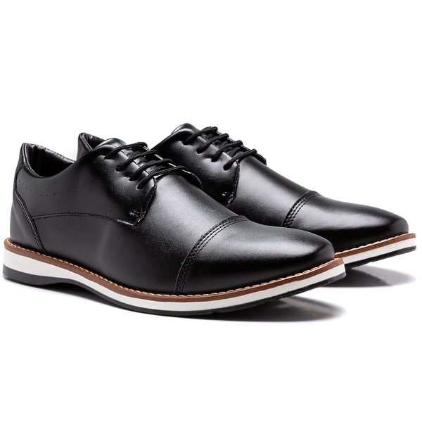 Sapato Casual com Perfuro lateral em Atacador Derby Wood - Preto