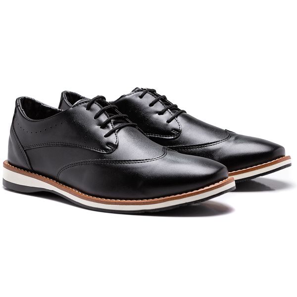 Sapato Casual com Perfuro Lateral em Atacador Derby Urban - Preto