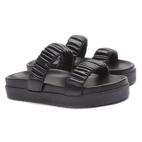 Rasteira Birken Franshoes Preto com Tiras Franzidas