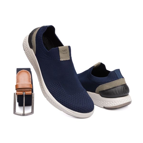 Kit Sneaker Dario Marinho + Cinto Casual Masculino Semi Elástico Marinho