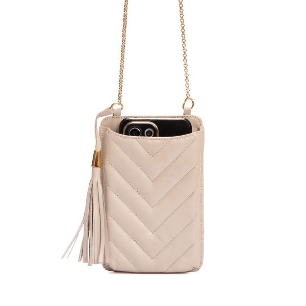 Porta celular + cartão em couro legitimo na cor marfim 