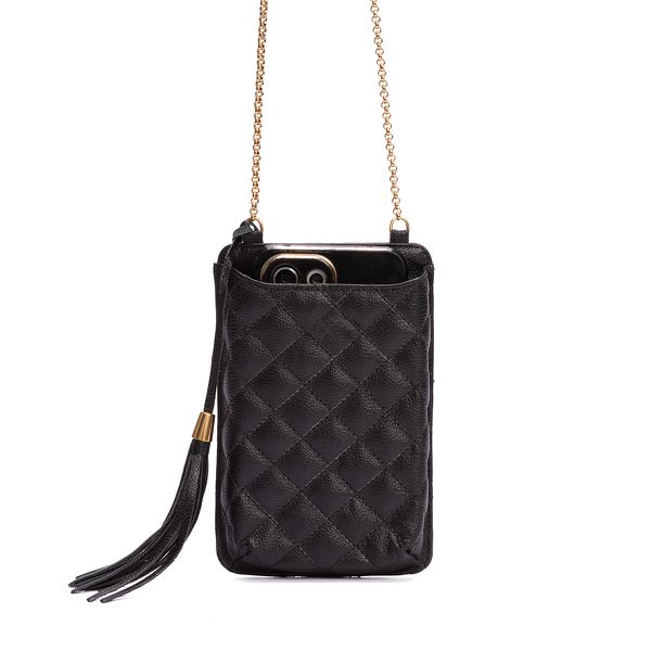 Porta celular + cartão em couro legitimo na cor preta