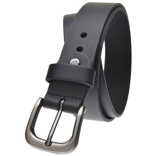 Cinto casual feminino em couro na cor preto com fivela grafite escovada 