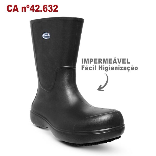Bota Cano Longo Antiderrapante Sem Ponteira Preto BB87 Soft Works Epi Bota De Seguranca